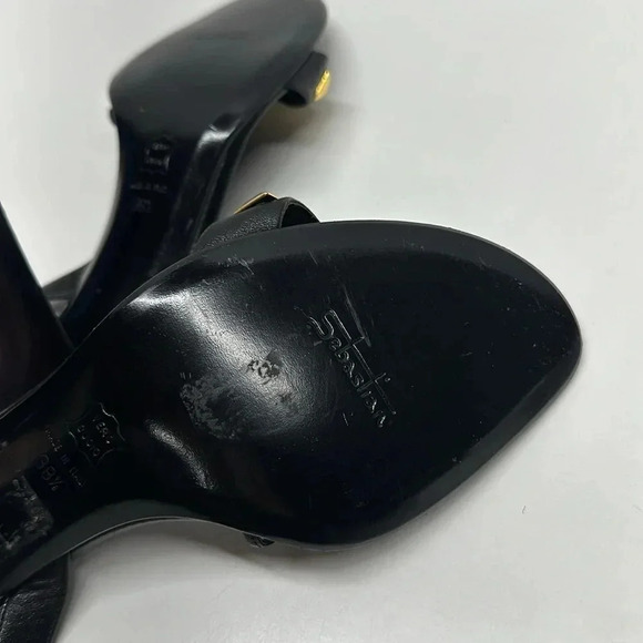 Sebastian Milano High Heels Open Toe Leather Ankle Strap Gold Studded Black 38.5 - Picture 9 of 12